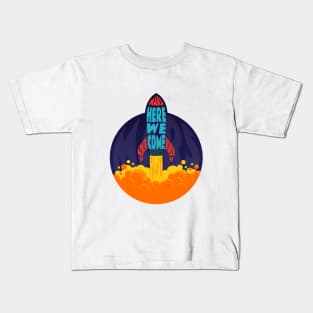 Mars Here We Come Spaceship Text Wrap Kids T-Shirt